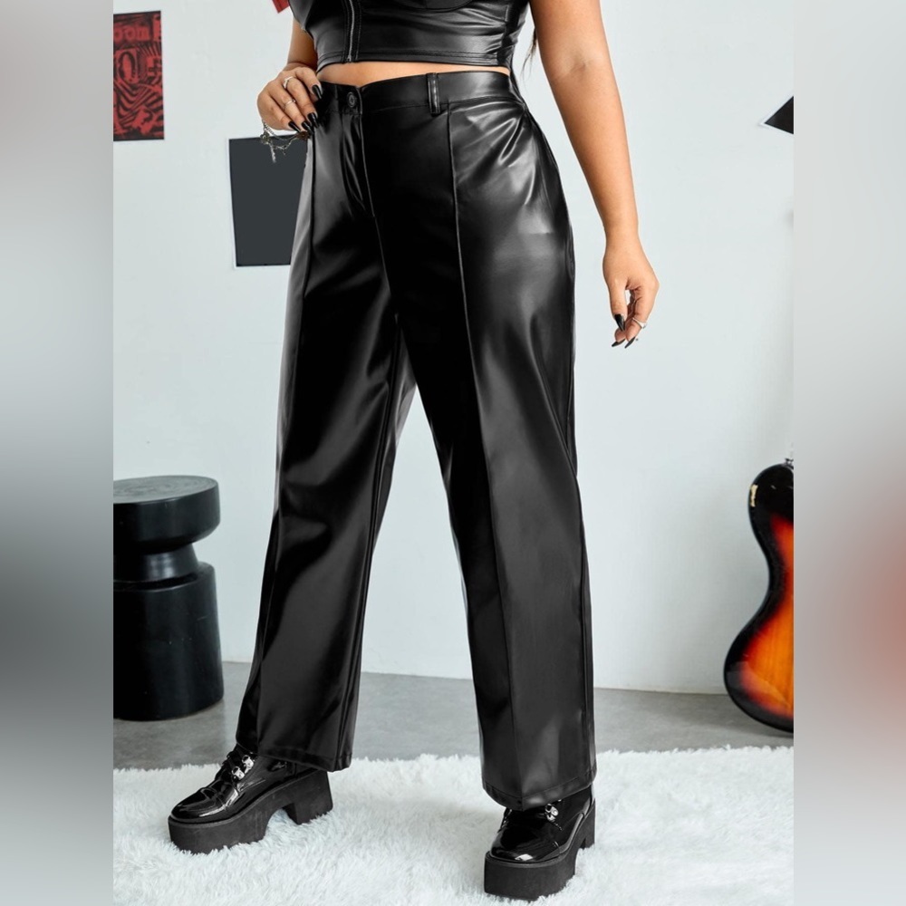 SHEIN Plus Zip Fly PU Leather Pants